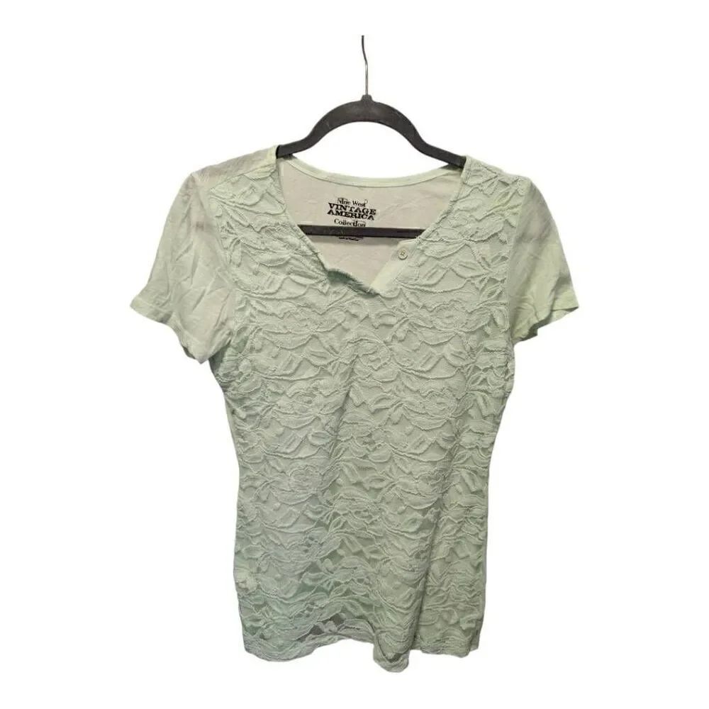 Nine West Vintage America Collection Scoop Neck SageโFloral Lace with ShortโSlee